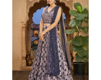 Purple Lehenga Choli: Silk Lengha with Embroidery, Indian Wedding Wear