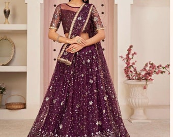 Wine lehenga choli for women net indian wedding wear party wear lengha choli  festival wear function wear chaniya choli custom made lehengas