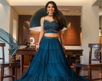 Peacock colour lehenga best sale choli