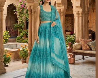 Sky blue lehenga choli for women indian wedding lengha choli party wear engagement function wear chaniya choli sangeet wear ghagra choli