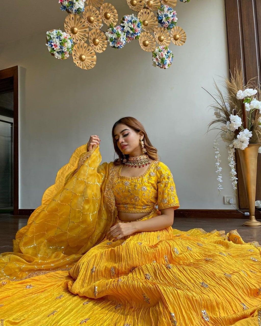 Yellow Haldi Function Lehenga Choli for Women Latest Designer