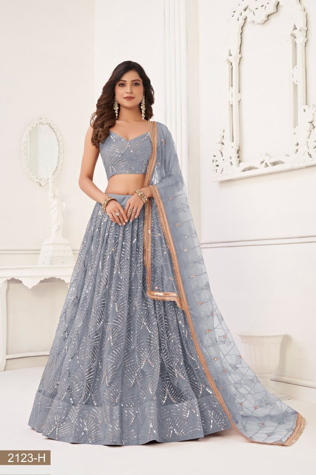 Light Lengha Net Light Gray Lehenga Choli for Women Indian Wedding Wear Ghagra Choli ...