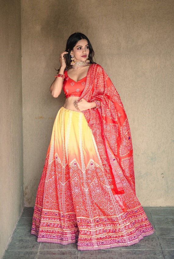 Amazing Printed Bandhani Lehenga stunning Looking For Wedding Bridesmaid Sangeet &Haldi Function Customized Stitched Indian Lehenga Choli