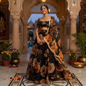 Floral Organza Lehenga Choli: Indian Wedding Guest Wear Party Wear Lehengas image 1