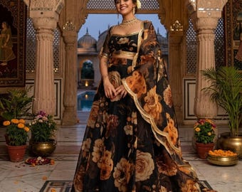 Floral Organza Lehenga Choli: Indian Wedding Guest Wear Party Wear Lehengas