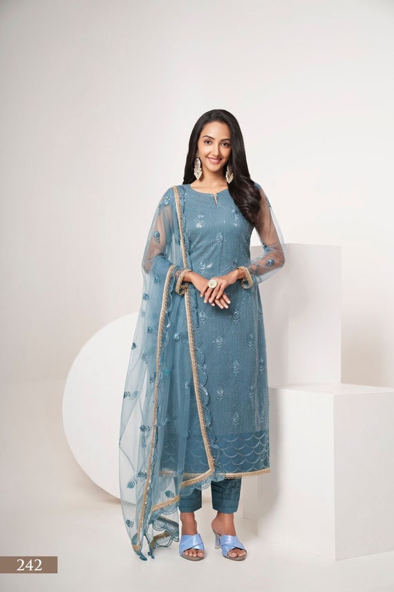 Buy Banarasi Silk Weaving Churidar Salwar Suit in Navy Blue Online : 177497  - Salwar Kameez