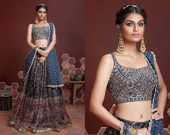 Designer Blue kehenga choli for women indian wedding wear bridal party wear engagement function wear lengha choli sangeet wear lehengas