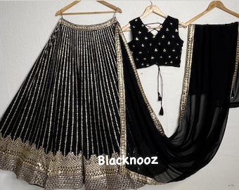Black & Golden Embroidered Lehenga Choli: Indian Wedding Wear