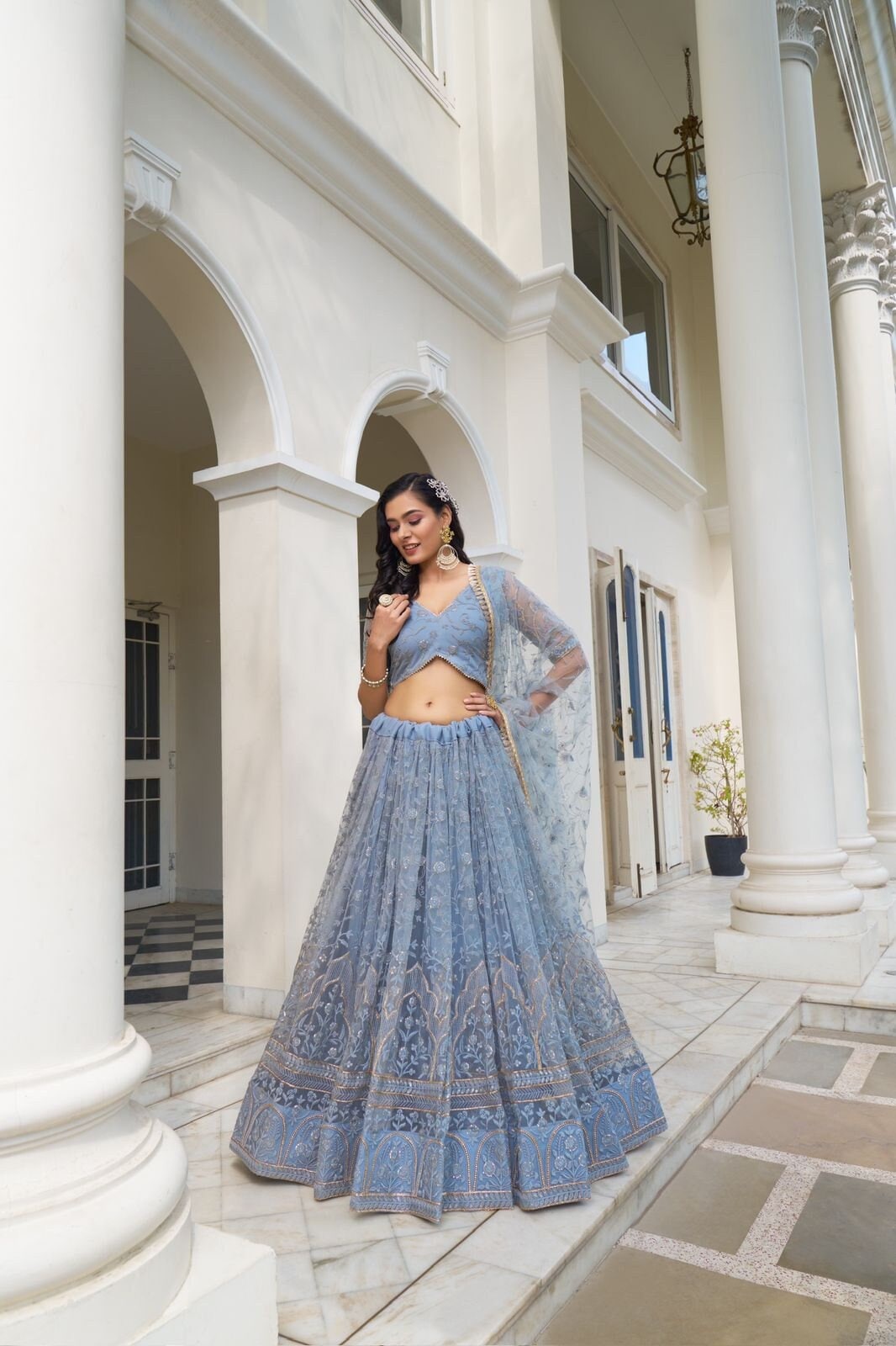 dusty blue indian dress Stylish Unique Dusty Blue Lavender MT 4005 FVD