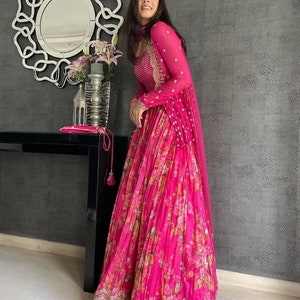 Pink lehenga choli for women lehenga choli(blouse) with kotii and dupatta indian wedding indo-western wedding party wear lehenga choli