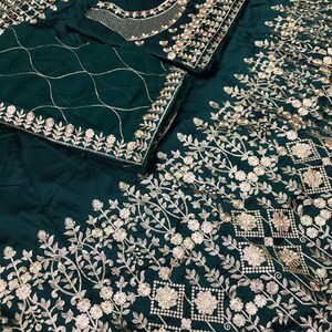 Trabajo de bordado verde Lehenga Choli para mujeres o niñas Ropa de fiesta y ropa de boda Lengha Choli traje de boda indio imagen 3