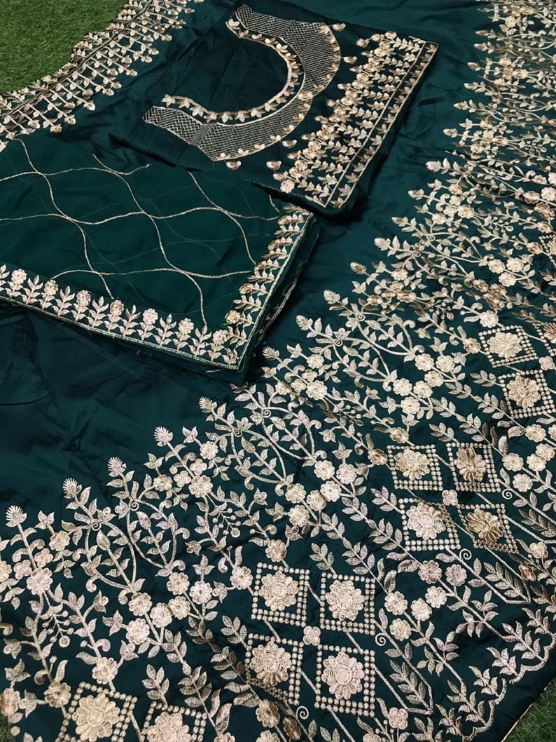 Trabajo de bordado verde Lehenga Choli para mujeres o niñas Ropa de fiesta y ropa de boda Lengha Choli traje de boda indio imagen 3
