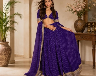 Blue Lehenga choli for women Designer bandhani printed chaniya choli indian traditional outfits party wear festival wear bridesmaid lengha