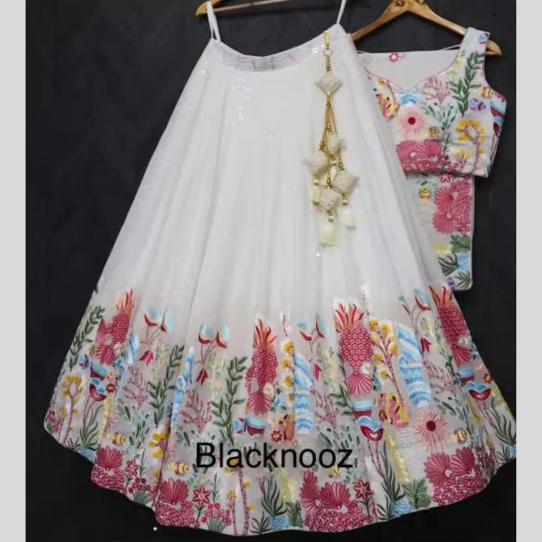 Buy White Lehenga Choli Set Indian Wedding Lengha With Multicolor  Embroidery Work Floral Lehengas Online in India