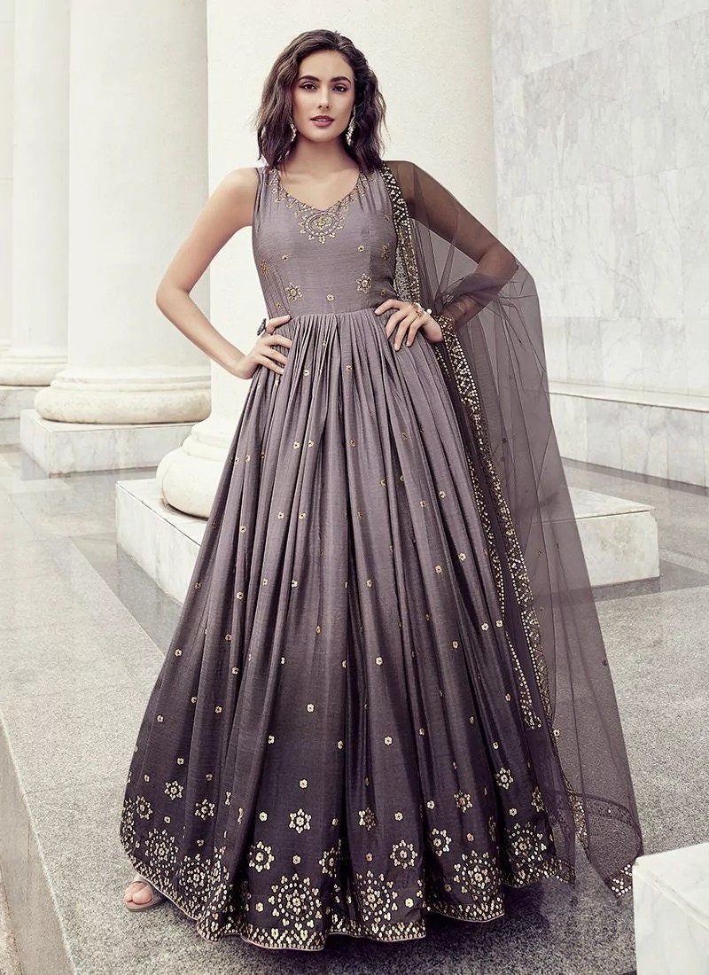 Mayra Fashions - Indo-Western Gown With Zardosi Work, Cowl Pattern At The  Lower Part & Fancy Sleeves To Give It A Stylish Look. Free Shipping All  Over India. Happy Shopping. For any