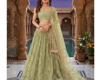 Pista Green Lehenga Choli: Indian Wedding Party Wear