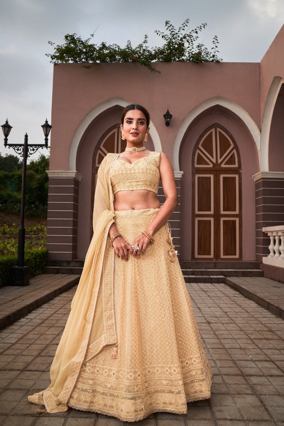 Indian Wedding Wear Beige Colour Lehenga Choli Bridal Party Wear