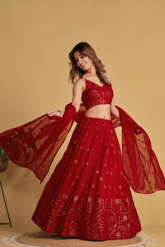 Abito Lehenga Choli Donna Completo - Abito Etnico Indiano Per Matrimoni E Feste, Set Ricamato