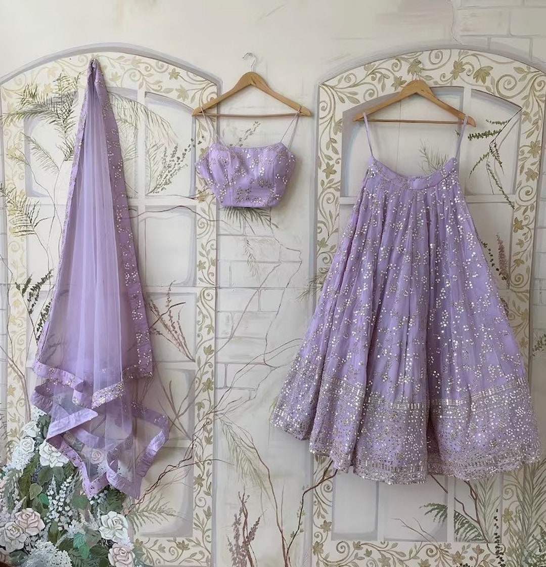 Lilac 3D Lehenga Choli Set With Belt