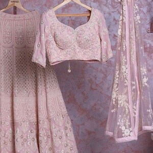 Dazzling Party Style Seashell Pink Lehenga Choli with Jacket