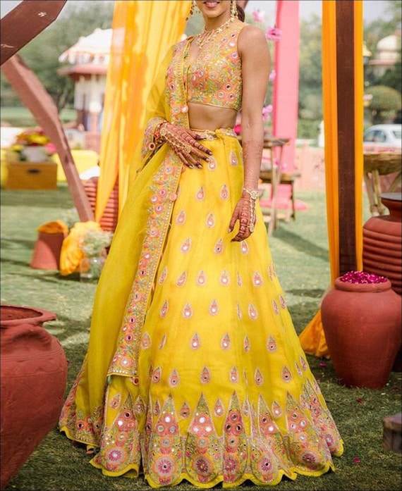 Designer yellow lehenga choli ready to wear indian wedding party wear  lehenga choli haldi function wear bridesmaids lengha choli custom made