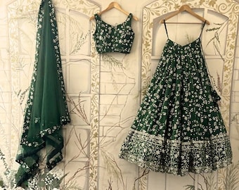 Green Georgette Lehenga Choli: Sequence Embroidery, Indian Wedding Wear