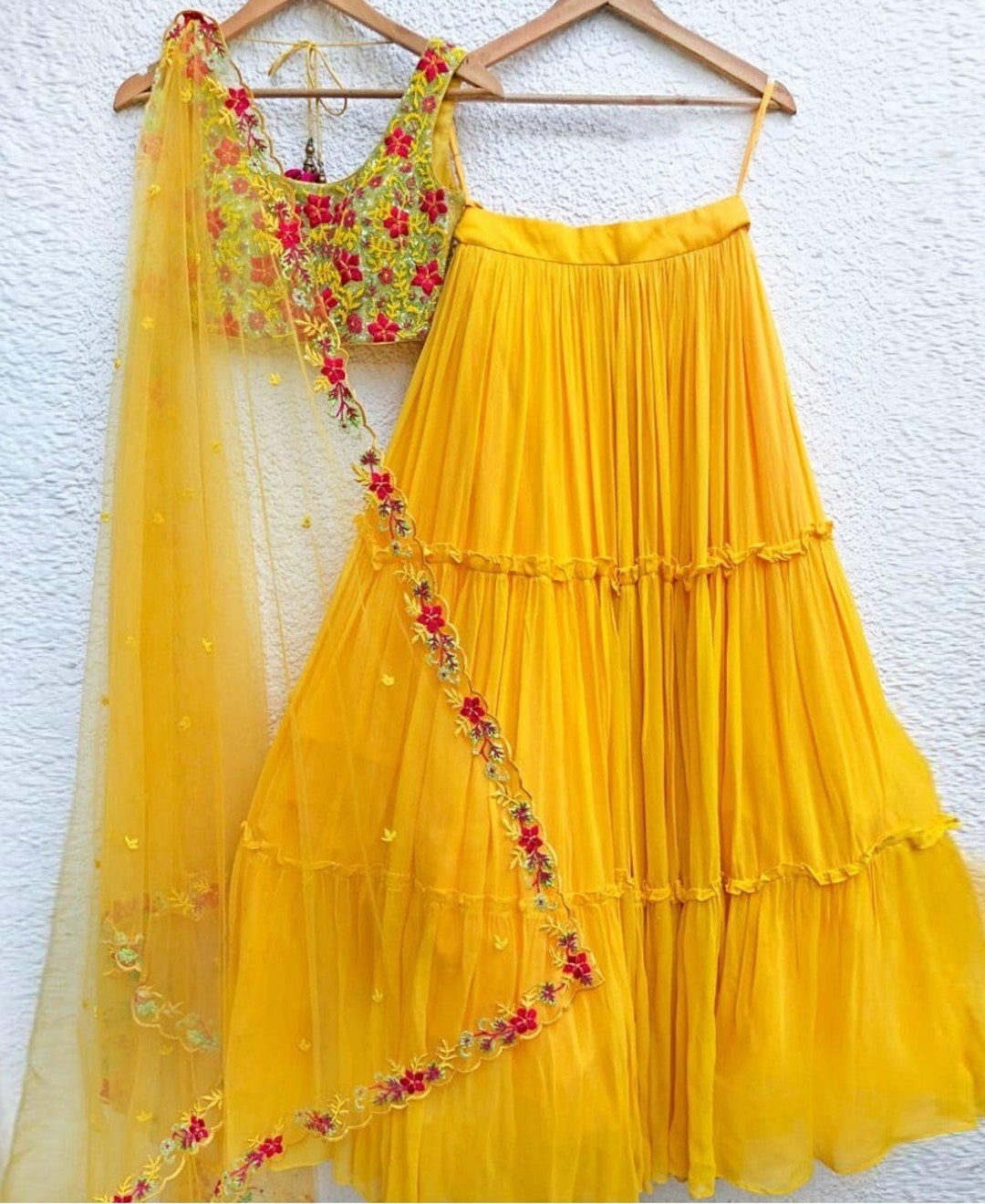 Girls Coral & Yellow Ready-to-Wear Lehenga Choli – Elegant Ethnic Wear | Indiaista main image 0