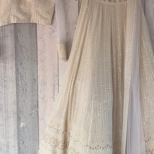 White Lehenga Choli: Faux Georgette Indian Wedding Lengha