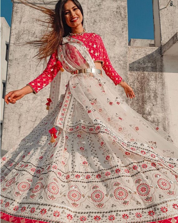 White and Pink Lehenga Choli for Women 