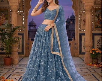 Teal blue lehenga choli for women indian wedding wear party wear lehenga choli sangeet function reception wear lehenga designer ghagra chol