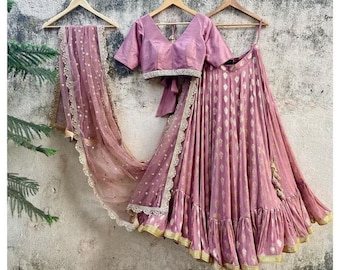 Peach Lehenga Choli: Embroidered Indian Wedding Wear Lehengas