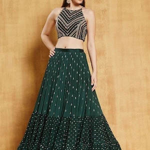 Zielona lehenga choli dla kobiet, indyjski strój ślubny, strój dla druhen, lehenga choli dla kobiet, lehenga dla druhen, indyjskie stroje szyte na miarę