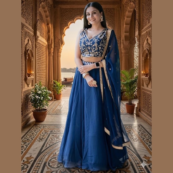 Blue Lehenga Choli: Indian Wedding Party Wear, Sequins Embroidery Work  Lehengas - Etsy Singapore