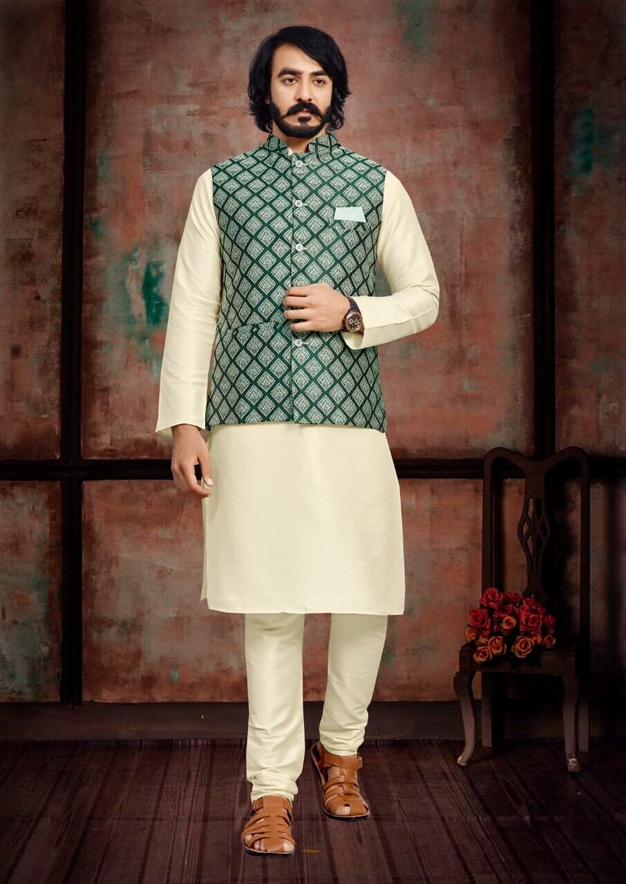 Kurta pajama with green jacket hotsell