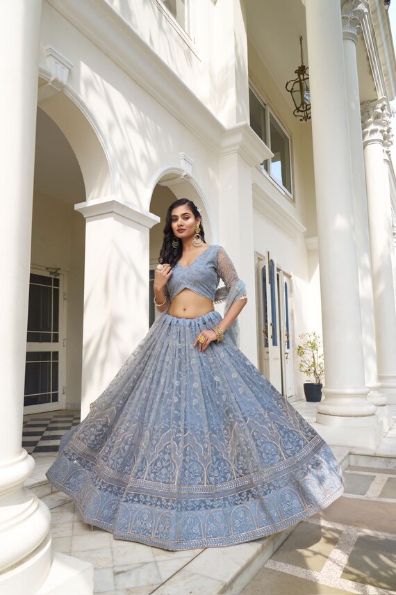 Sky Blue Lehenga Choli: Indian Wedding Wedding Guest Wearwear, Zari  Embroidery Work Lehengas - Etsy