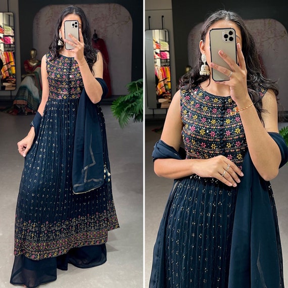Blue Kurta Set With Dupatta | Silk kurti designs, Kurti designs party wear,  Designs for dresses