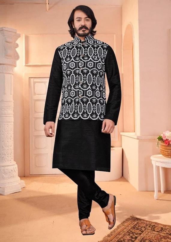 Black Men s Kurta Pajama With Jacket Indian Wedding Wear Kurta Set Party Wear Reception Wear Traditional Mens Kurta Payjama Kurta for Men Etsy UK