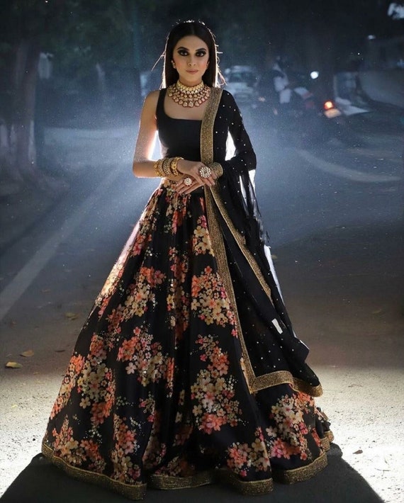 Shop Black Georgette Embroidered and Printed Lehenga Choli Party Wear Online  at Best Price | Cbazaar
