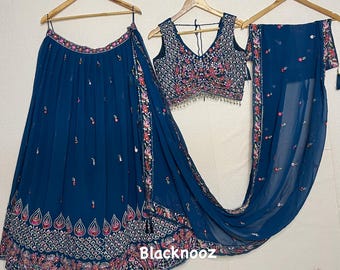 Lehenga choli for women Blue lehengas indian wedding wear bridal party wear reception function wear bridesmaids lehengas ready to wear