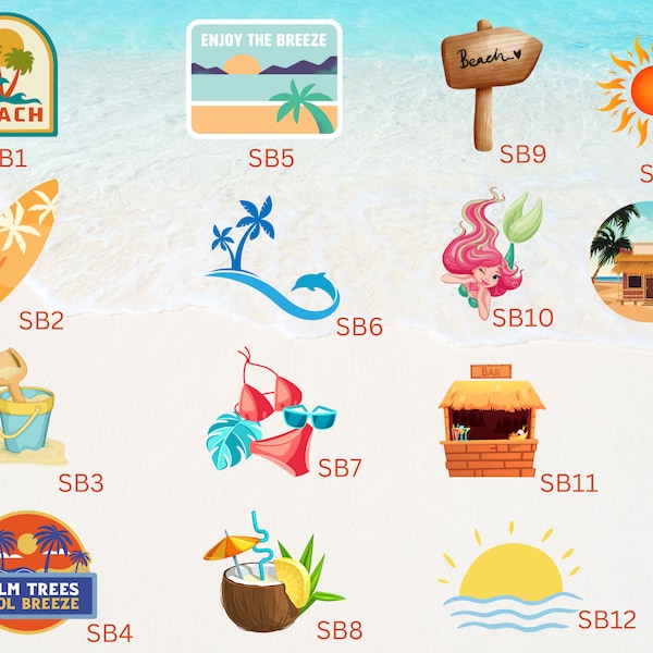 10 Piece Summer Beach Small Sticker Set | Tropical Summer Themed Die Cut Decals | Pick Your Choice | Scrapbook, Planner, Calendar Stickers