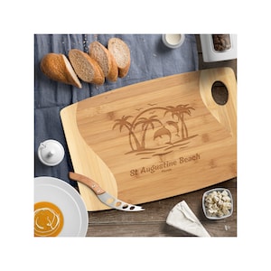St Augustine Beach Florida Dolphin Beach Scene Bamboo Cutting Board | Wedding Shower | Beachy Scene Food Gift Chef | Hostess Kitchen Gift