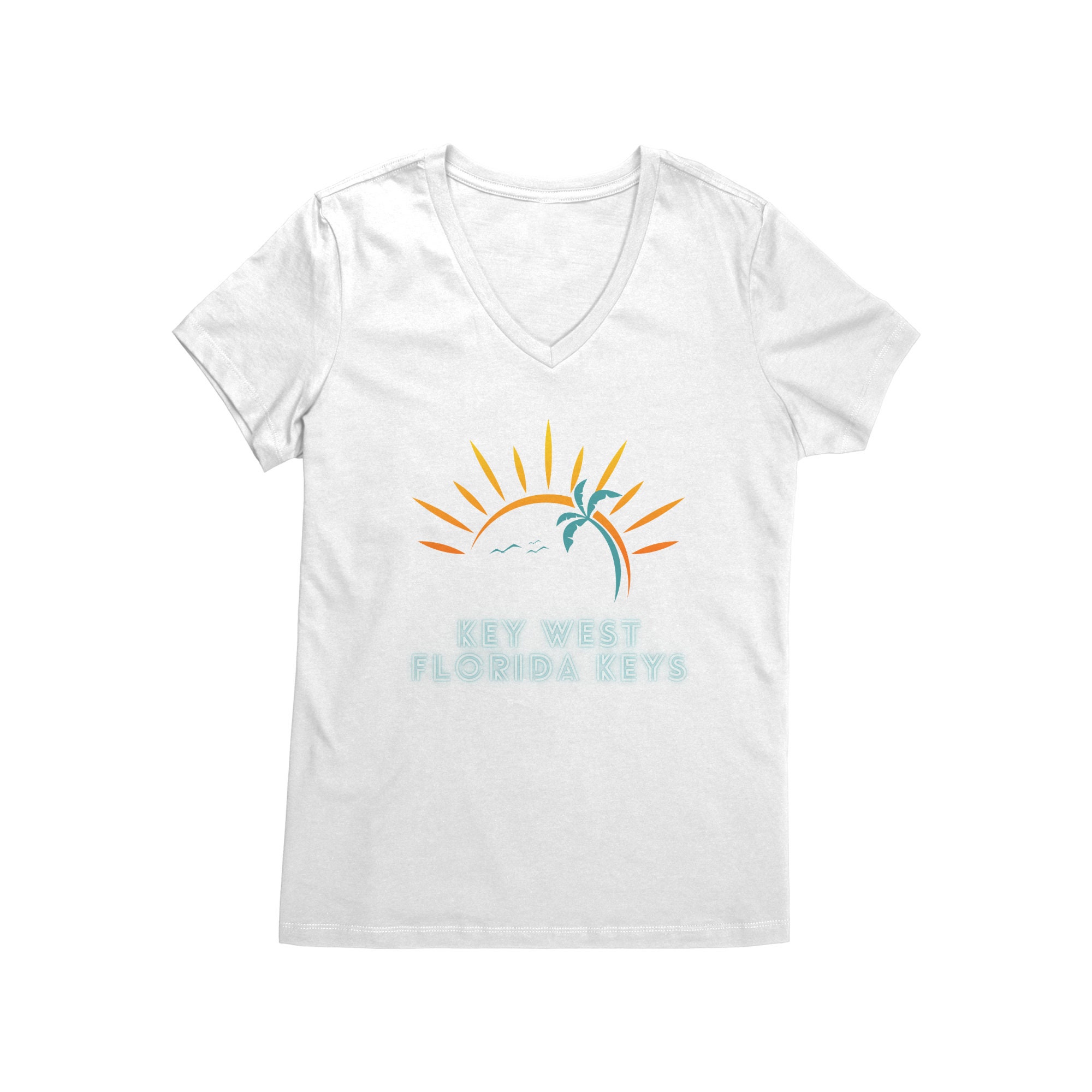 Key West Florida Keys Sun Palm Trees Women's Tshirt Casual Beachwear Tee Outdoor Adventure Wear