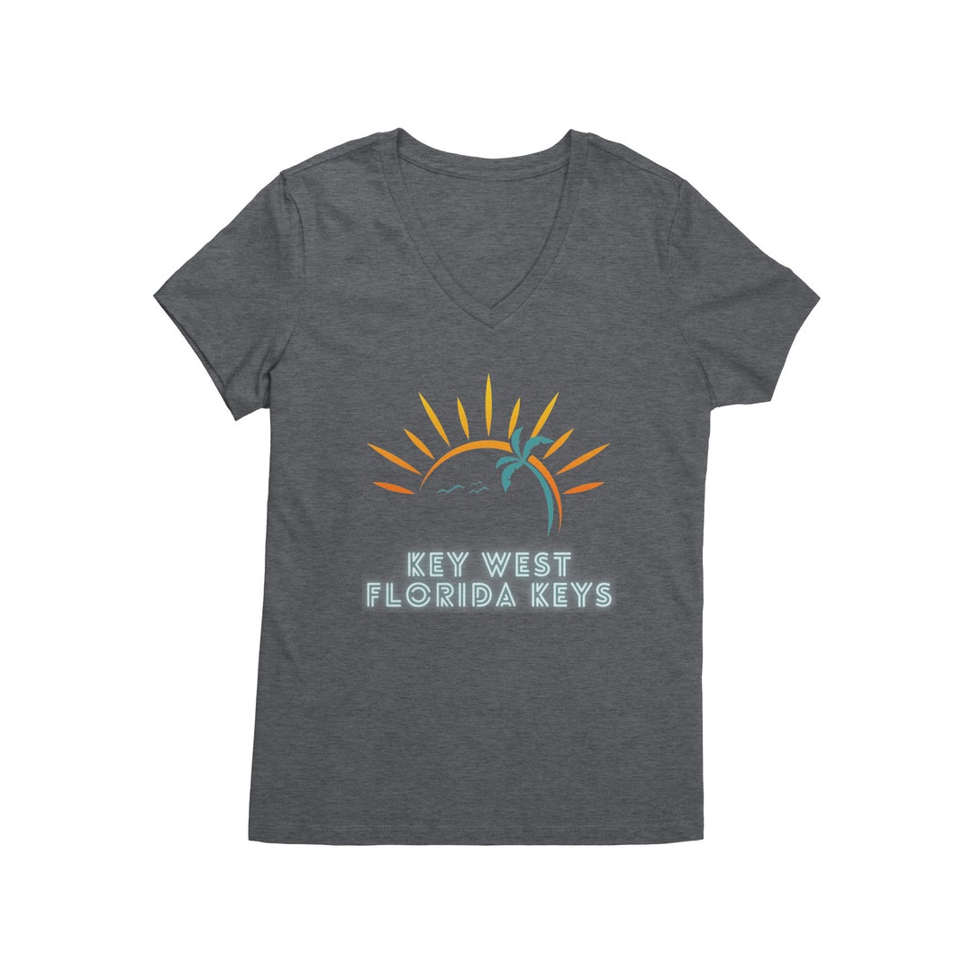 Key West Florida Keys Sun Palm Trees Women's Tshirt Casual Beachwear Tee Outdoor Adventure Wear