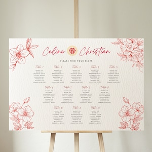 Chinese Wedding Seating Chart Template, Asian Wedding, Asian Wedding Seating Chart, Oriental Seating Chart, DIY Printable Canva Template