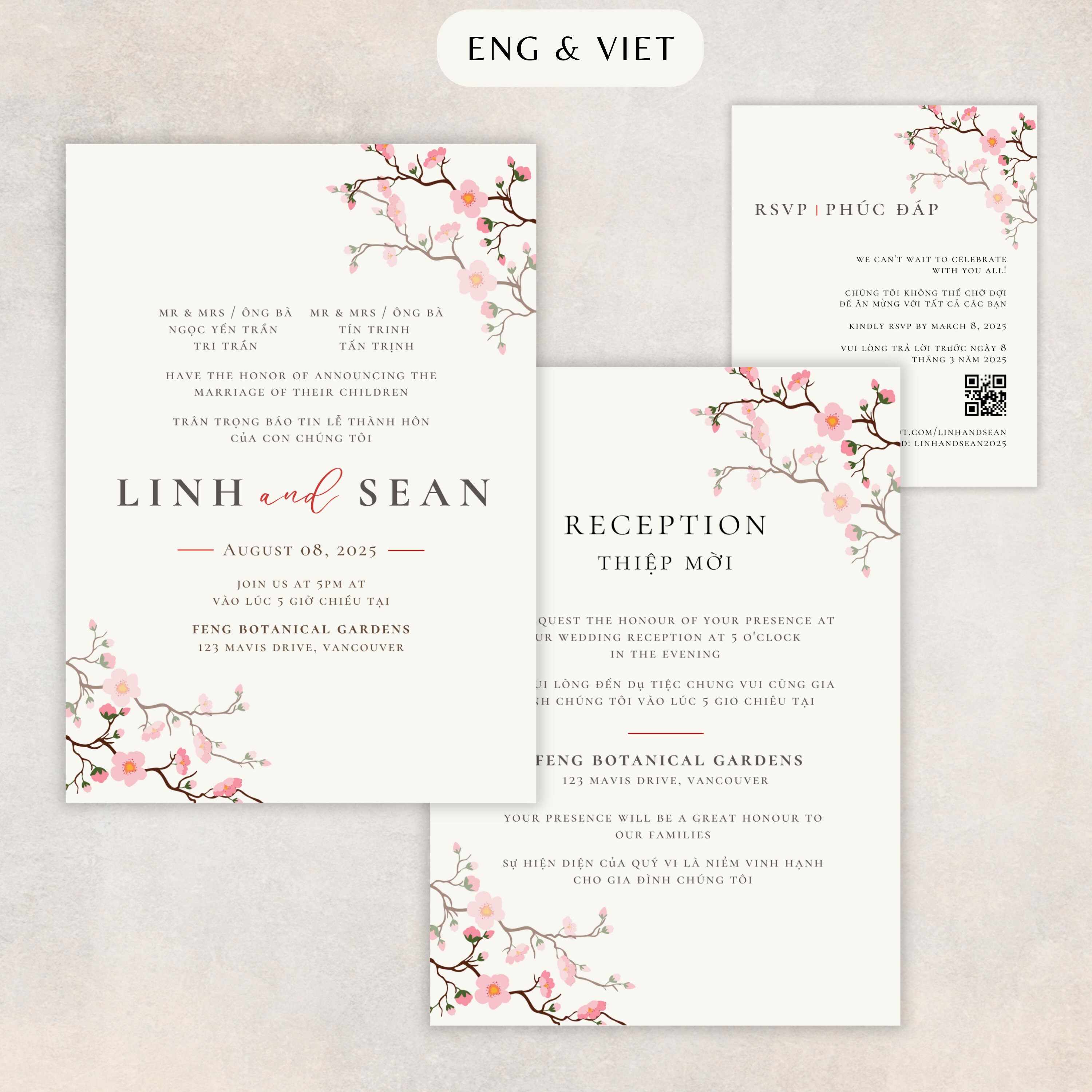 Vietnamese Wedding Invitation Template Sakura Cherry Blossom Etsy
