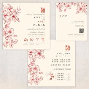 Chinesische Hochzeitseinladung, Quadratische Chinesische Englische Einladung, zweisprachige Hochzeit, Asiatische Hochzeit einladen, Orientalische Hochzeit, Bearbeitbare Vorlage