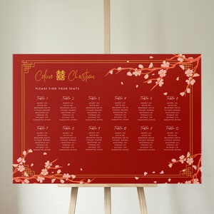 Chinese Wedding Seating Chart Template, Asian Wedding Seating Chart, Oriental Seating Chart, Printable Editable Template, Instant Download