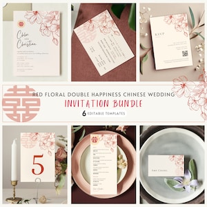 Chinese bruiloft sjabloonset, Chinees-Engelse bruiloft set, dubbel geluk, Aziatische bruidssuite, instant download, bewerkbare sjabloon