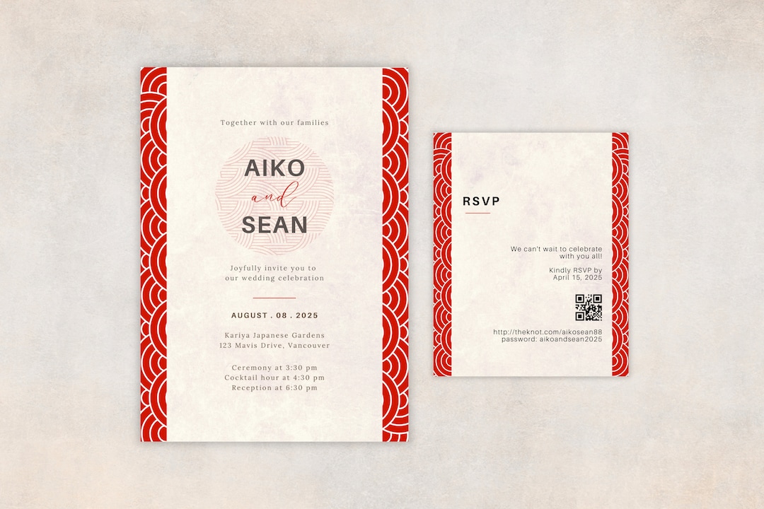 Japanese Wedding Invitation Template Japanese Wedding Card Etsy