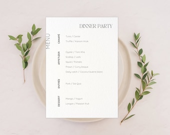 Minimalistische menusjabloon diner: modern afdrukbaar (directe download)